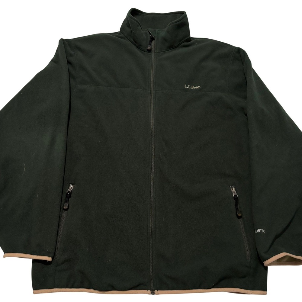LL Bean Polartec Fleece Jacket Mens Forest Green Full Zip Outdoor Layer XL